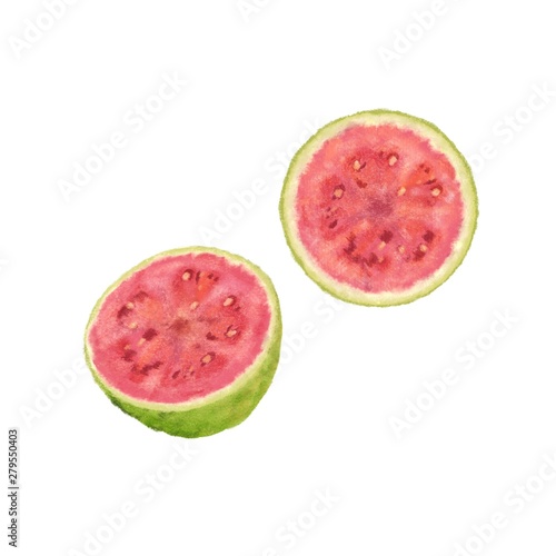 Tropical fruit guava pink on white background