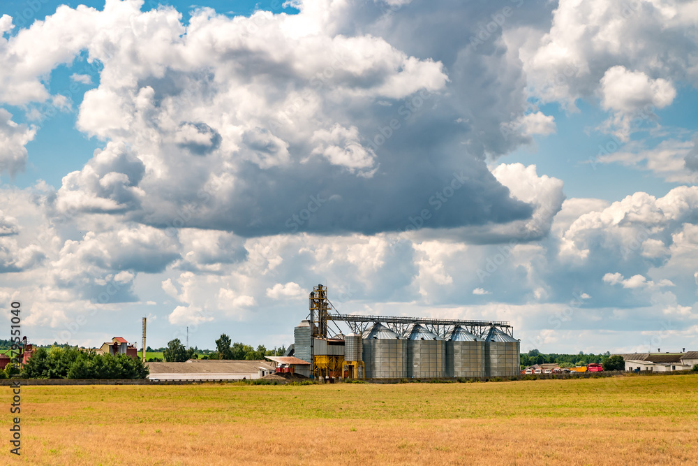 Fototapeta premium agro-processing plant for processing and silos for drying cleaning and storage of agricultural products, flour, cereals and grain