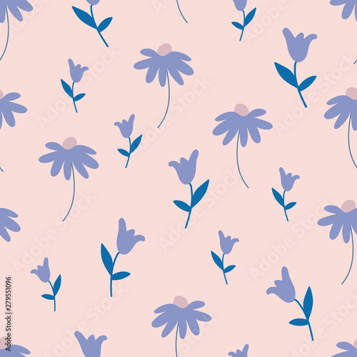 Pink and Purple seamless vector pattern with leaves and florals editable and separable