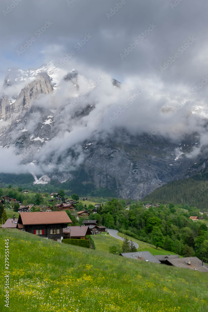 Beautiful scenery of Grindelwald village in Switzerland's Alps