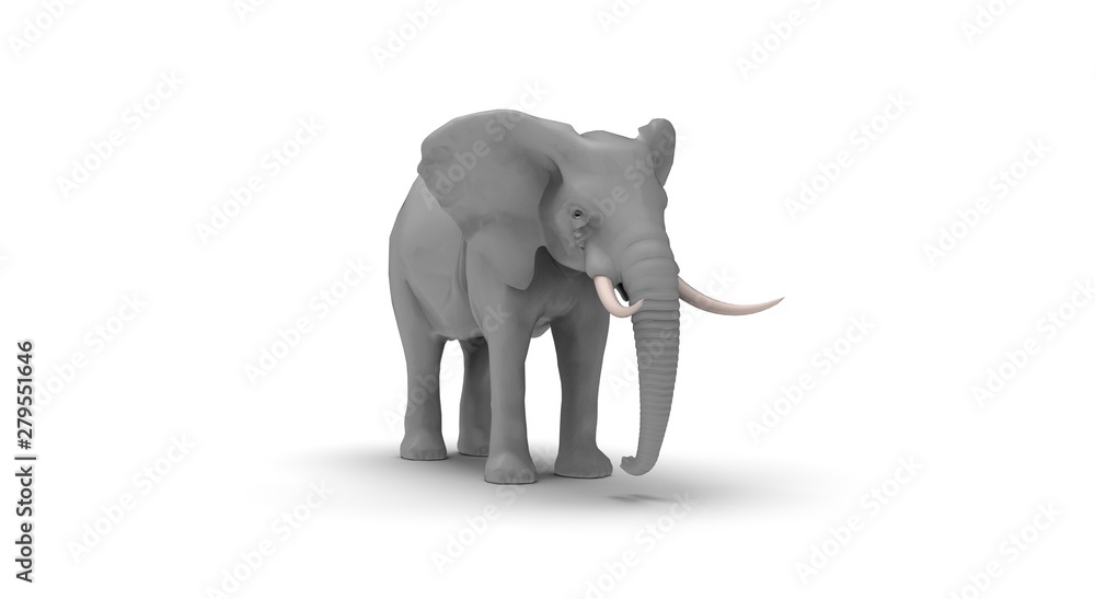 Elephant on White Background 3D Rendering