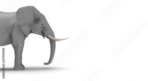 Elephant on White Background 3D Rendering