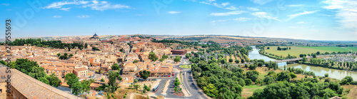Panoramic cityscape of historic old town on Tagus River. Toledo, Spain