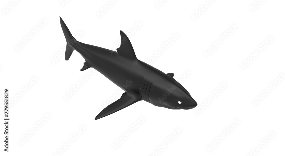 Black Shark on White Background 3D Rendering