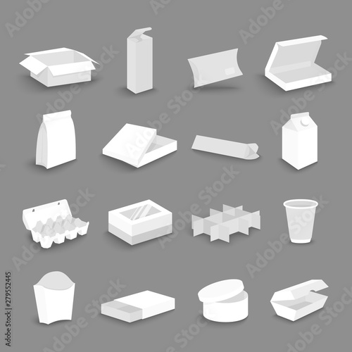 Cardboard delivery shipping packaging boxes cartoon icons set. Opened, closed, transportation, gift carton supplies flat vector illustration