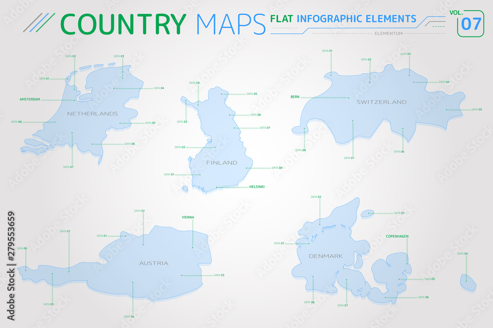 Netherlands, Switzerland, Finland, Austria and Denmark Vector Maps