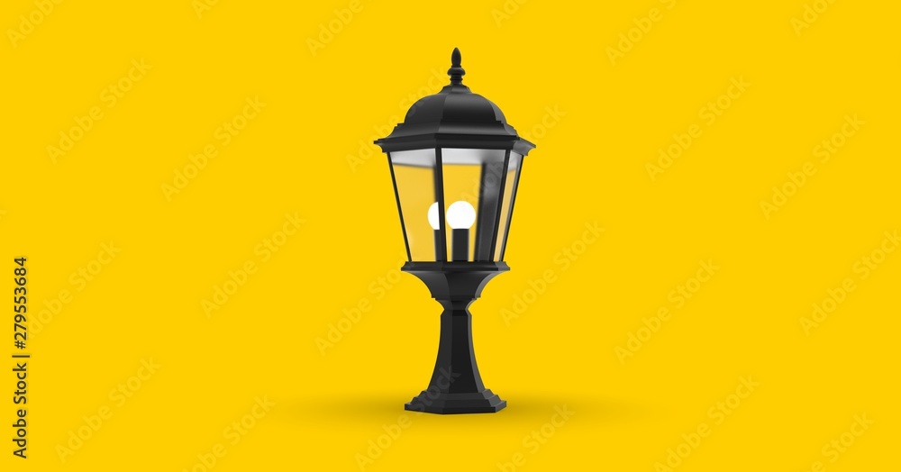 Outdoor Street Lamp on Yellow 3D Rendering