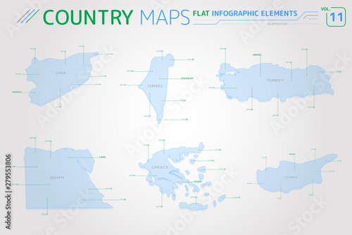 Syria, Israel, Turkey, Greece, Cyprus and Egypt Vector Maps