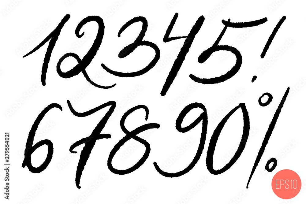 Vector set of calligraphic hand written numbers. Design elements, brush lettering. Vector set of calligraphic hand written numbers. Design elements, brush lettering.