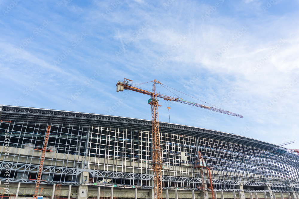 Construction site building blue sky with crane