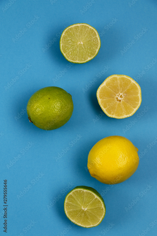 citrus on a blue background upside citrus on a blue background upside