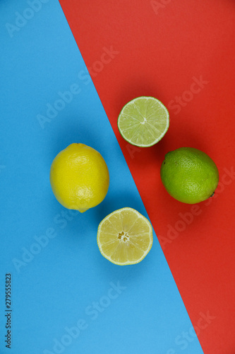 citrus on a multi-colored background upside