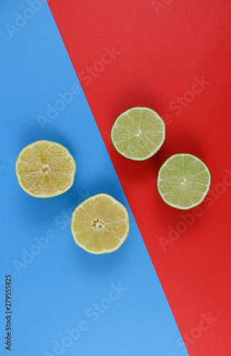 citrus on a multi-colored background upside