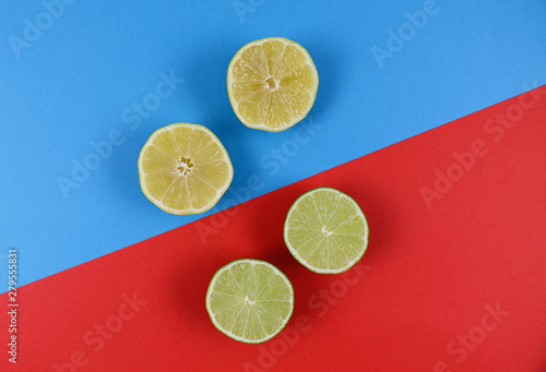 citrus on a multi-colored background upside