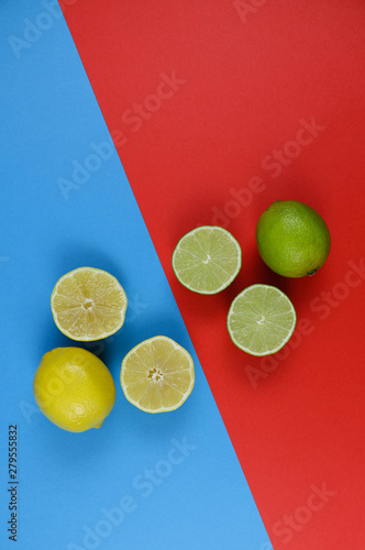 citrus on a multi-colored background upside