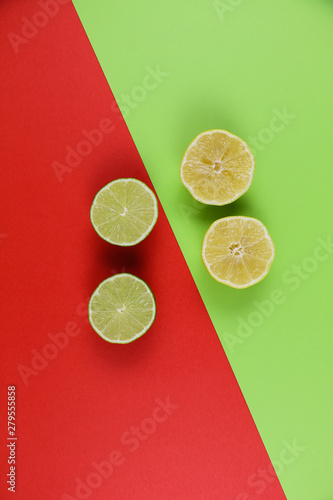 citrus on a multi-colored background upside