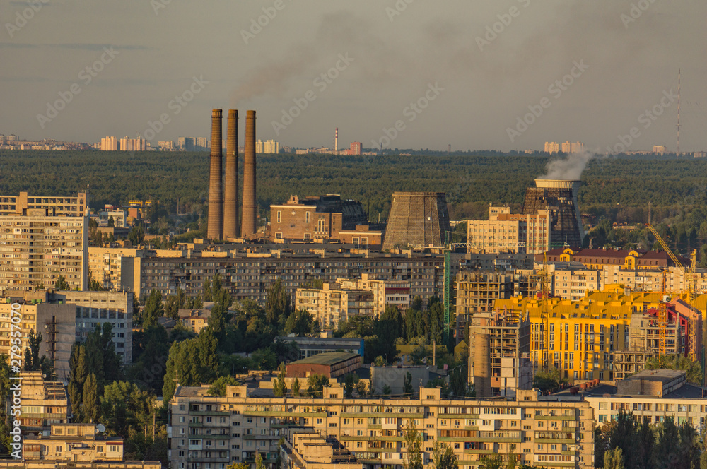 city with pipes of the power plant
