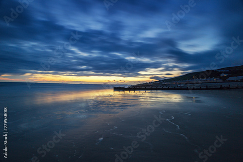 Twilight Sky Over Barmouth Beach in Wales,UK photo