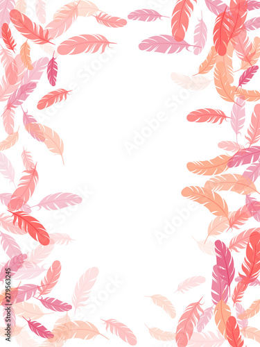 Fluffy twirled feathers on white design.