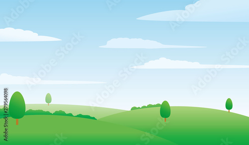 Nature landscape vector illustration. Meadow and bright sky vector illustration with simple design suitable for background or wallpaper