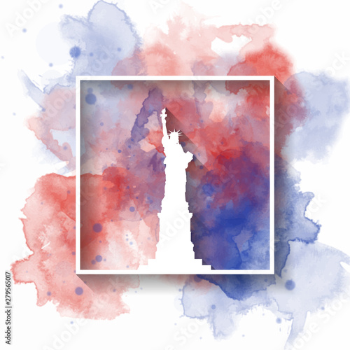 Silhouette Paper of United states of america on the splash watercolor in color of Global Flag. Vector design template. use for business, banner, advertisment or education.