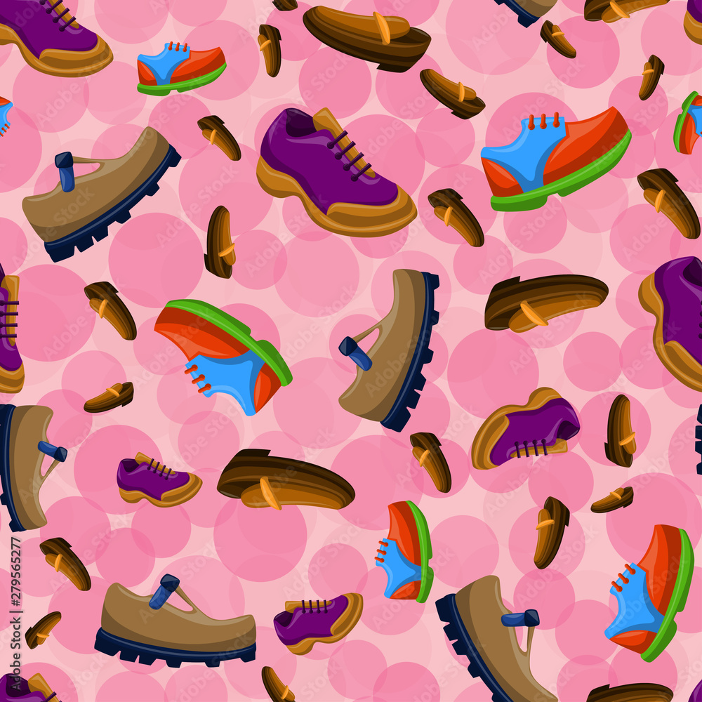 Shoes Flat Color Background Seamless Pattern Shoes Flat Color Background Seamless Pattern