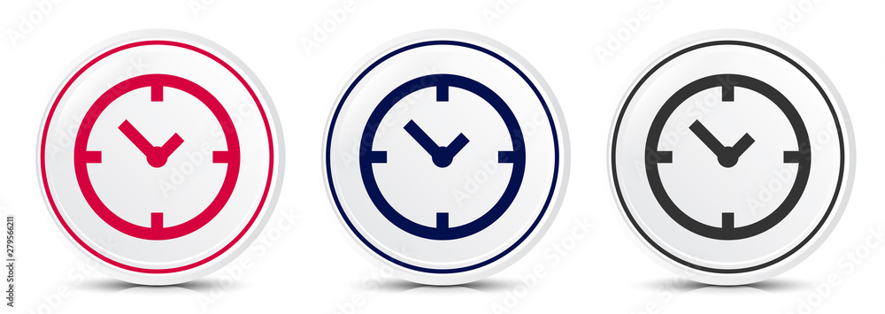 Clock icon crystal flat round button set illustration design