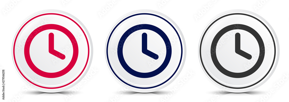 Clock icon crystal flat round button set illustration design Clock icon crystal flat round button set illustration design