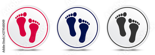 Human two footprints icon crystal flat round button set illustration design
