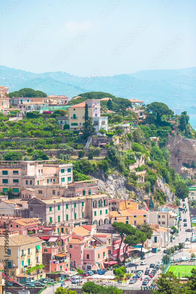 Fototapeta premium View of the town of Positano with flowers
