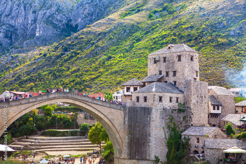 Mostar old town and famous bridge in Bosnia and Herzegovina