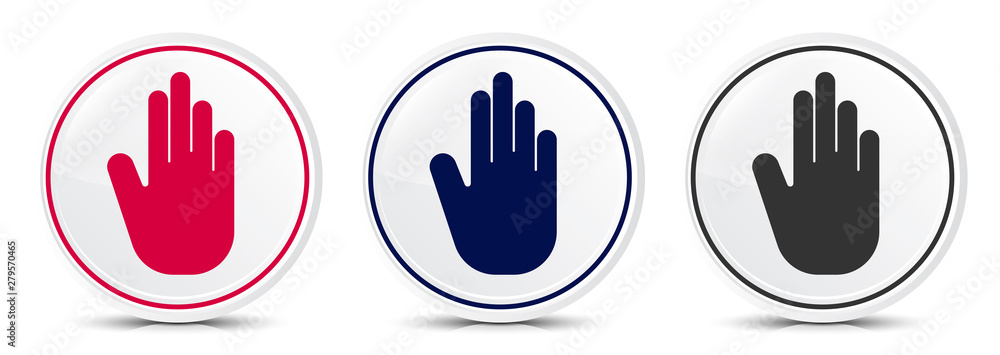 Stop hand icon crystal flat round button set illustration design Stop hand icon crystal flat round button set illustration design