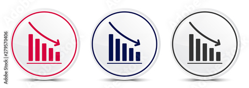 Statistics down icon crystal flat round button set illustration design