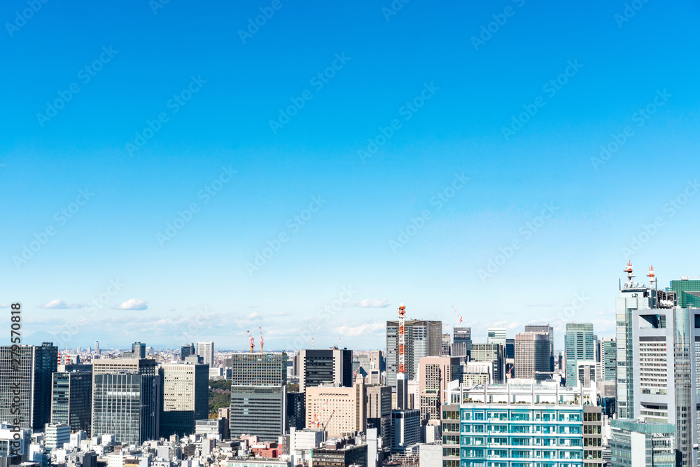 Fototapeta premium Asia business concept for real estate and corporate construction - panoramic urban city skyline aerial view under blue sky in hamamatsucho, tokyo, Japan