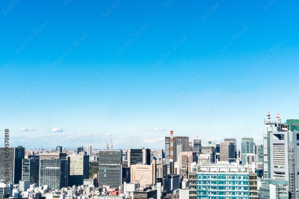 Asia business concept for real estate and corporate construction - panoramic urban city skyline aerial view under blue sky in hamamatsucho, tokyo, Japan