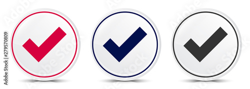 Tick mark icon crystal flat round button set illustration design