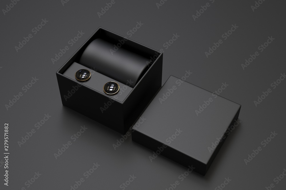 Obraz premium Gift set for men silk tie and cuff links set for branding. 3d illustration.