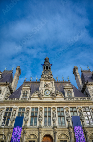 Paris, France - April 22, 2019 - The Hotel de Ville, city hall, is the building housing the city's local administration in Paris, France.