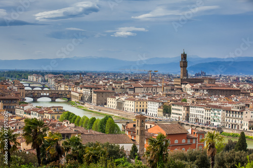 View of Ponte Vecchio and the beautiful city of Florence from Michelangelo Square