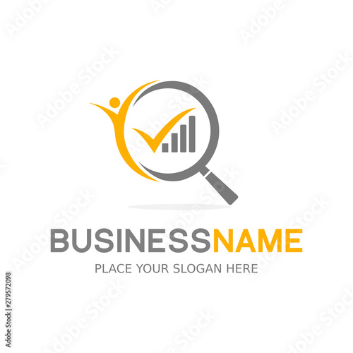 Job seeker vector logo template. Search people with magnifying glass human and checklist symbol. This logo is suitable for company, worker, director, business. 