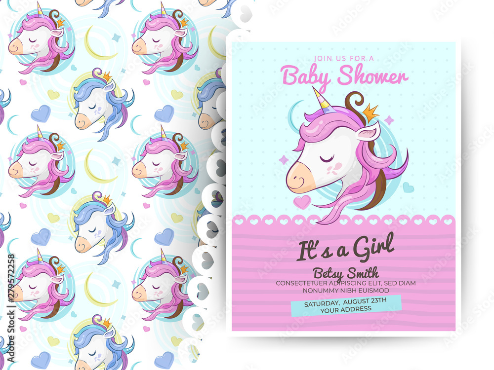 Greeting card cute unicorn with pattern Greeting card cute unicorn with pattern