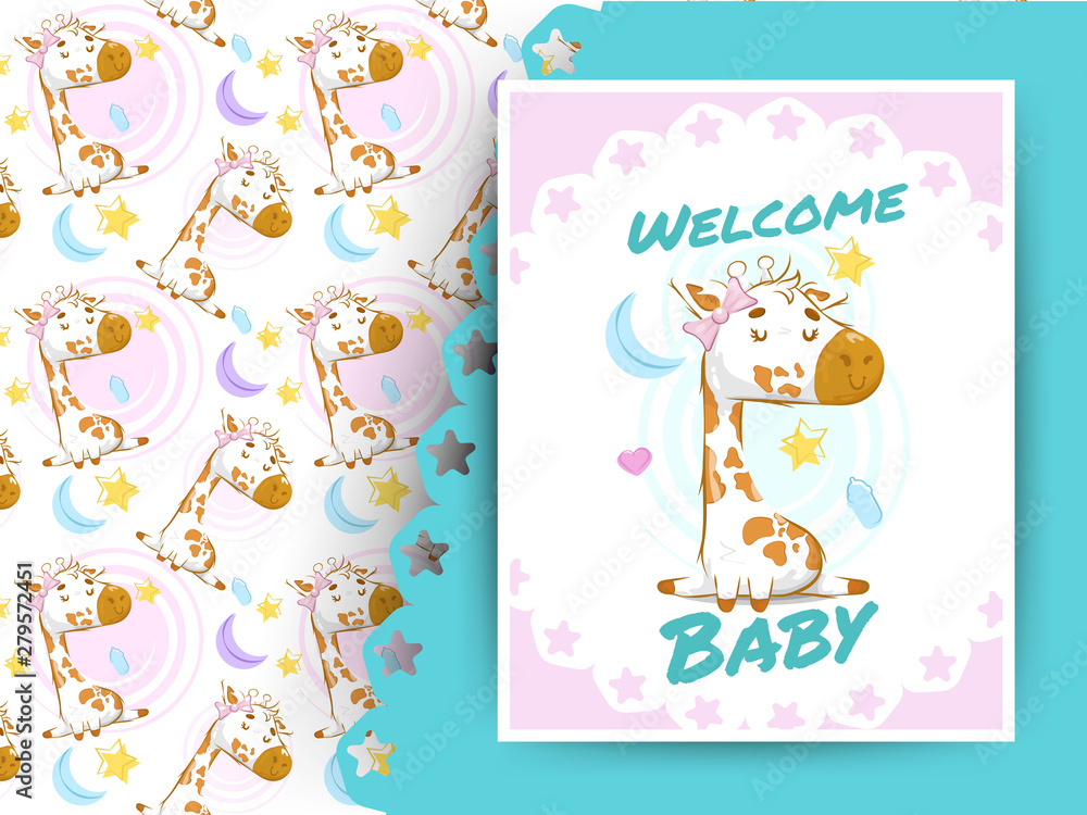 Baby shower card with giraffe and pattern Baby shower card with giraffe and pattern