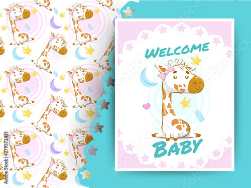 Baby shower card with giraffe and pattern