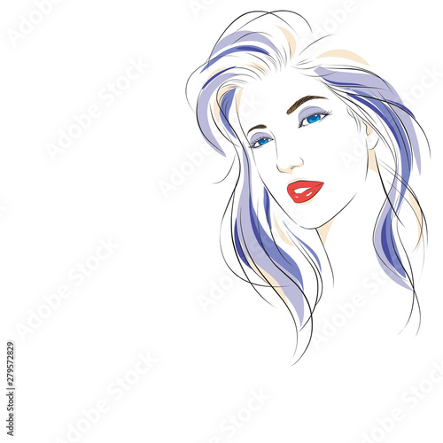 beauty girl face. face portrait fashion sketch. makeup vector illustration isolated cartoon hand drawn