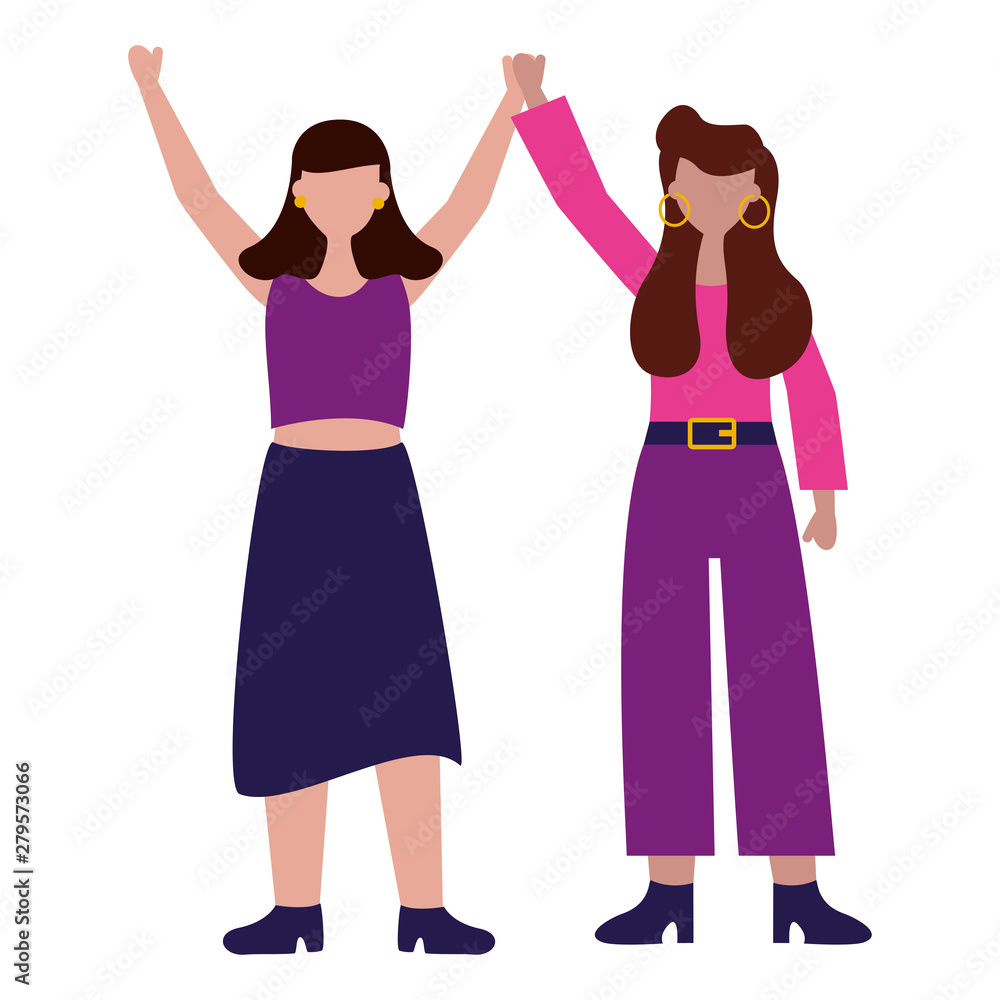 celebrating young women happy characters celebrating young women happy characters