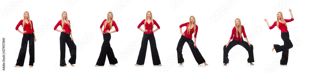 Young woman in flared pants isolated on white Young woman in flared pants isolated on white