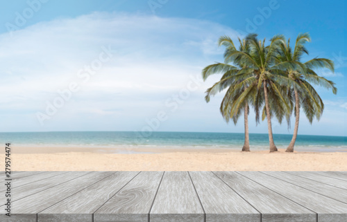 wooden table and view of tropica
