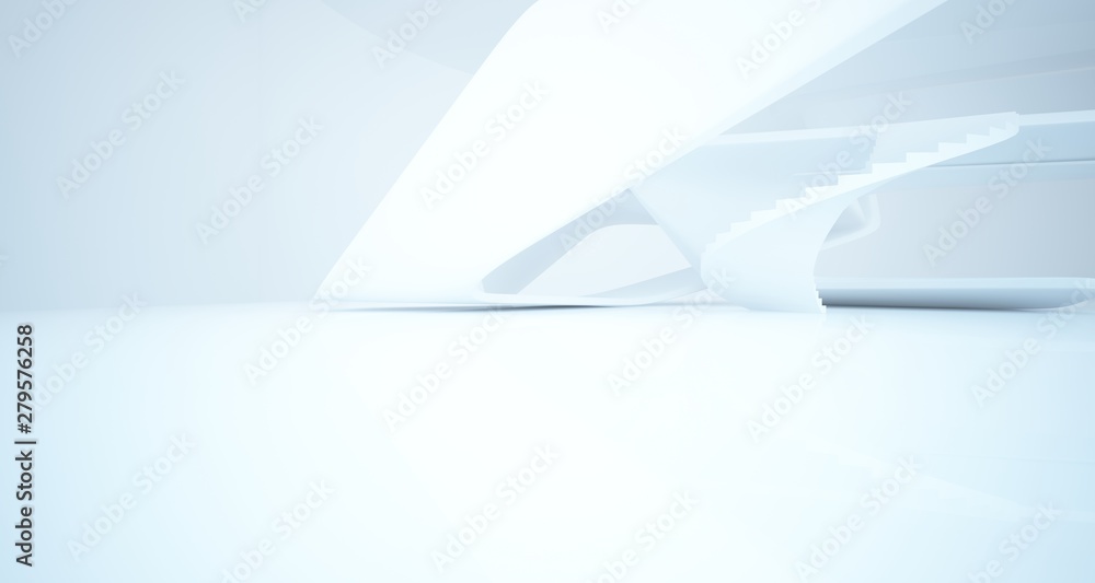 Abstract architectural white smooth interior of a minimalist house with large windows.. 3D illustration and rendering. Abstract architectural white smooth interior of a minimalist house with large windows.. 3D illustration and rendering.