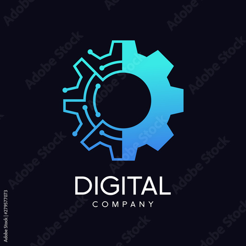 Gear technology vector logo template. This logo is suitable for factory, industrial, technology, website, digital, mechanic, wheel.