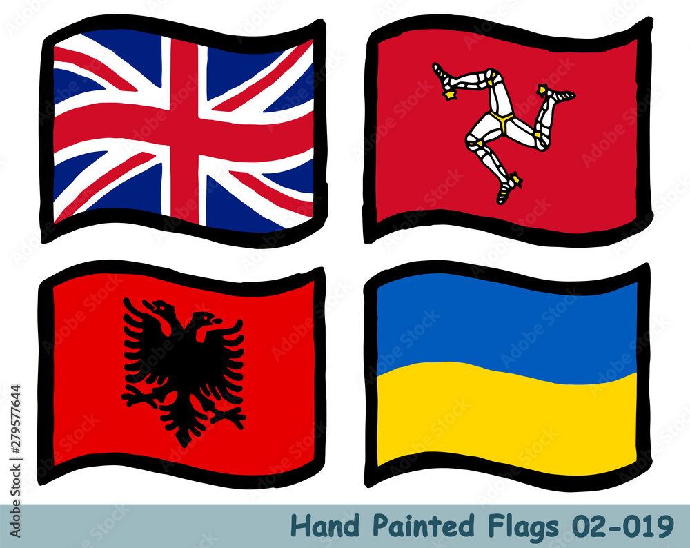 手描きの旗アイコン イギリスの国旗 マン島の旗 アルバニアの国旗 ウクライナの国旗 Flag Of The United Kingdom Isle Of Man Albania Ukraine Hand Drawn Isolated Vector Icon Stock Vector Adobe Stock